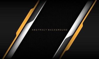 Abstract metallic yellow line black cyber geometric line slash overlap on black hexagon mesh pattern design modern luxury futuristic technology background vector