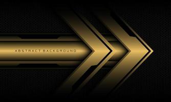 Abstract gold arrow black cyber geometric line banner on black hexagon mesh pattern design ultramodern luxury futuristic technology background vector