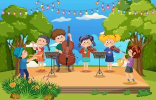 Children playing music in the park vector