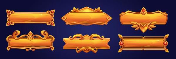 Game ui frames, gold medieval menu elements set vector