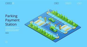 Isometric parking payment station with cars vector