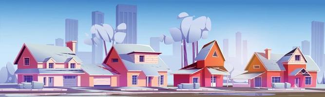 Suburban houses with snow in winter vector