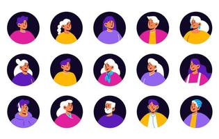 Set of people avatars, isolated round icons, faces vector