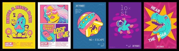 Trendy retro posters for art design exhibition vector
