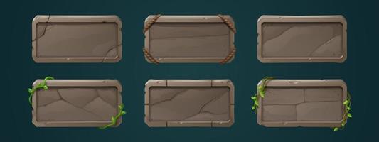 Game stone buttons, rectangular ui level frames vector