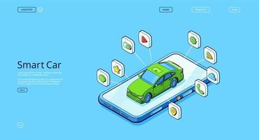 Smart car isometric landing, autonomous automobile vector