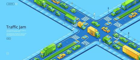 Traffic jam isometric web banner, transportation vector