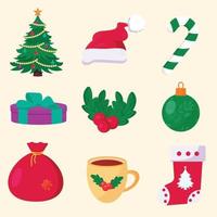 conjunto de una colección de elementos navideños planos. ilustración vectorial vector