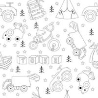 Pattern of children toys in style outline black color. Vector