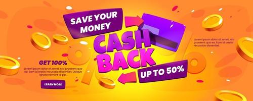 Cash back offer web banner. Refund money concept vector