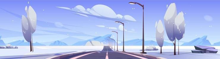 Winter highway, empty road at mountain landscape vector