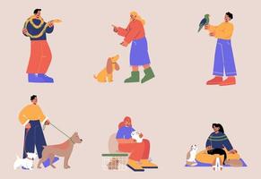 People with pets, isolated characters and animals vector