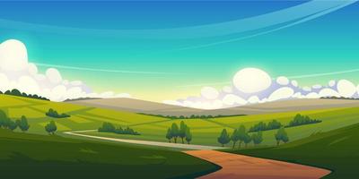 Landscape with green agriculture fields and road vector