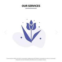 Our Services Decoration Easter Flower Plant Solid Glyph Icon Web card Template vector