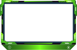 Green Live stream overlay design with offline screen section and colorful buttons. Live streaming overlay PNG for online gamers. Futuristic gaming overlay design for screen panels.