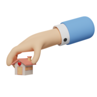 3d cartoon businessman hands holding house isolated. 3d render illustration png