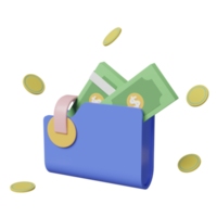 wallet with coins,banknote saving money concept isolated. 3d illustration or 3d render png