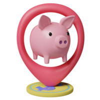 piggy bank with pin, gold coins saving money isolated. concept,  3d illustration or 3d render png