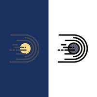 Asteroid Comet Flight Light Space  Icons Flat and Line Filled Icon Set Vector Blue Background