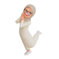 Young muslim woman smiling posing happy 3d cartoon illustration png