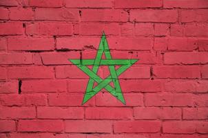 Morocco flag is painted onto an old brick wall photo