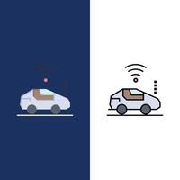 Auto Car Wifi Signal  Icons Flat and Line Filled Icon Set Vector Blue Background