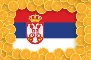 Serbia flag  in fresh citrus fruit slices frame photo