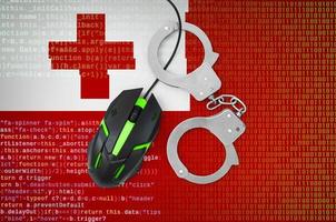 Tonga flag  and handcuffed computer mouse. Combating computer crime, hackers and piracy photo