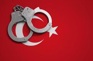 Turkey flag  and police handcuffs. The concept of crime and offenses in the country photo