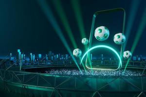 football balls object, sport ball design, football element concept, 3d illustration, abstract football technology, smartphone mobile screen, green grass field, online sport live, casino sport business photo