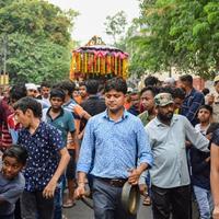 New Delhi, India July 01 2022 - A huge gathering of devotees from different parts of Delhi on the occasion of ratha yatra or rathyatra. Rath for Lord Jagannath pulled by people, Jagannath Rath Yatra photo