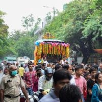 New Delhi, India July 01 2022 - A huge gathering of devotees from different parts of Delhi on the occasion of ratha yatra or rathyatra. Rath for Lord Jagannath pulled by people, Jagannath Rath Yatra photo