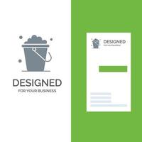 Bucket Cleaning Floor Home Grey Logo Design and Business Card Template vector