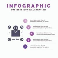 ubicación mapa chip área puntero sólido icono infografía 5 pasos presentación antecedentes vector