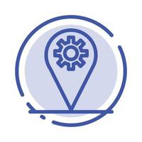 Business Location Map Gear Blue Dotted Line Line Icon vector
