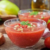Tomato gazpacho soup with pepper and garlic. photo