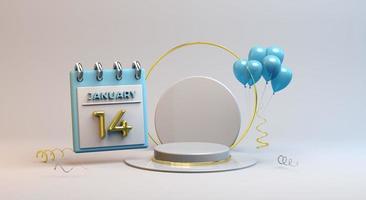 celebración 14 de enero con fondo de podio 3d foto