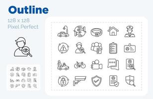 Security service icon set outline style vector pixel perfect