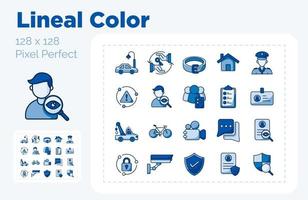 Security service icon set lineal color style vector pixel perfect