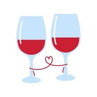 dos vasos con vino tinto aislado sobre fondo blanco. amor, romántico, día de san valentín ilustración vectorial plana vector