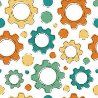 Seamless pattern with colorful gears, circles and white background. Vector flat illustration