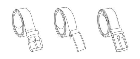 cinturones de hombre con diferentes tipos de hebillas aisladas sobre fondo blanco. vector