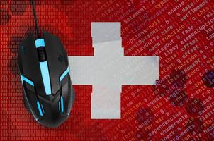 Switzerland flag  and computer mouse. Digital threat, illegal actions on the Internet photo