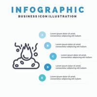 quemar fuego basura contaminación humo línea icono con 5 pasos presentación infografía fondo vector