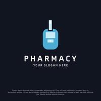 diseño de logotipo de farmacia con tipografía y vector de fondo oscuro