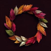 corona de otoño, guirnalda, marco. bayas, calabazas, frutas, hojas. copie el espacio bandera. foto