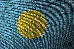 Palau flag  is depicted on the screen with the program code. The concept of modern technology and site development photo