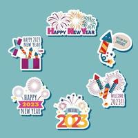 Fireworks Greeting New Year Sticker Collection vector