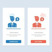 Man Work Job Dollar  Blue and Red Download and Buy Now web Widget Card Template vector