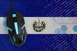 El Salvador flag  and computer mouse. Digital threat, illegal actions on the Internet photo